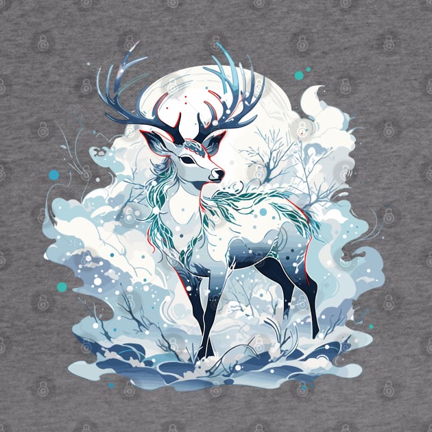 Mythical Deer in Winter Wonderland by etherElric